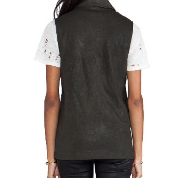 REVOLVE Krisa Womens Size M Coated Tunic Outerwear Moto Vest in Olive Black - Picture 4 of 12